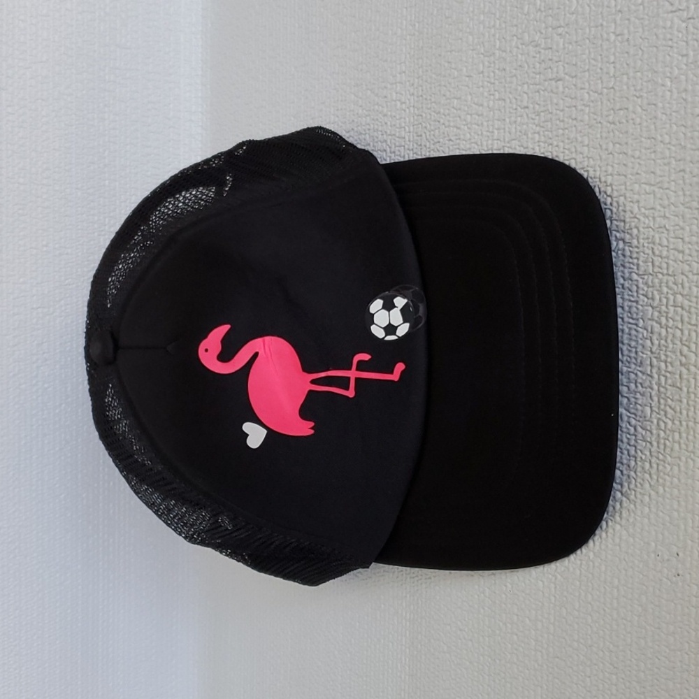 Soccer Player Pink Flamingo Black Caps - Set of 2